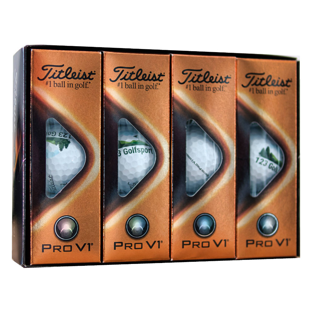 Titleist 12er Packung mit 123golfsport Logo offen Titleist 12er Packung mit 123golfsport Logo offen